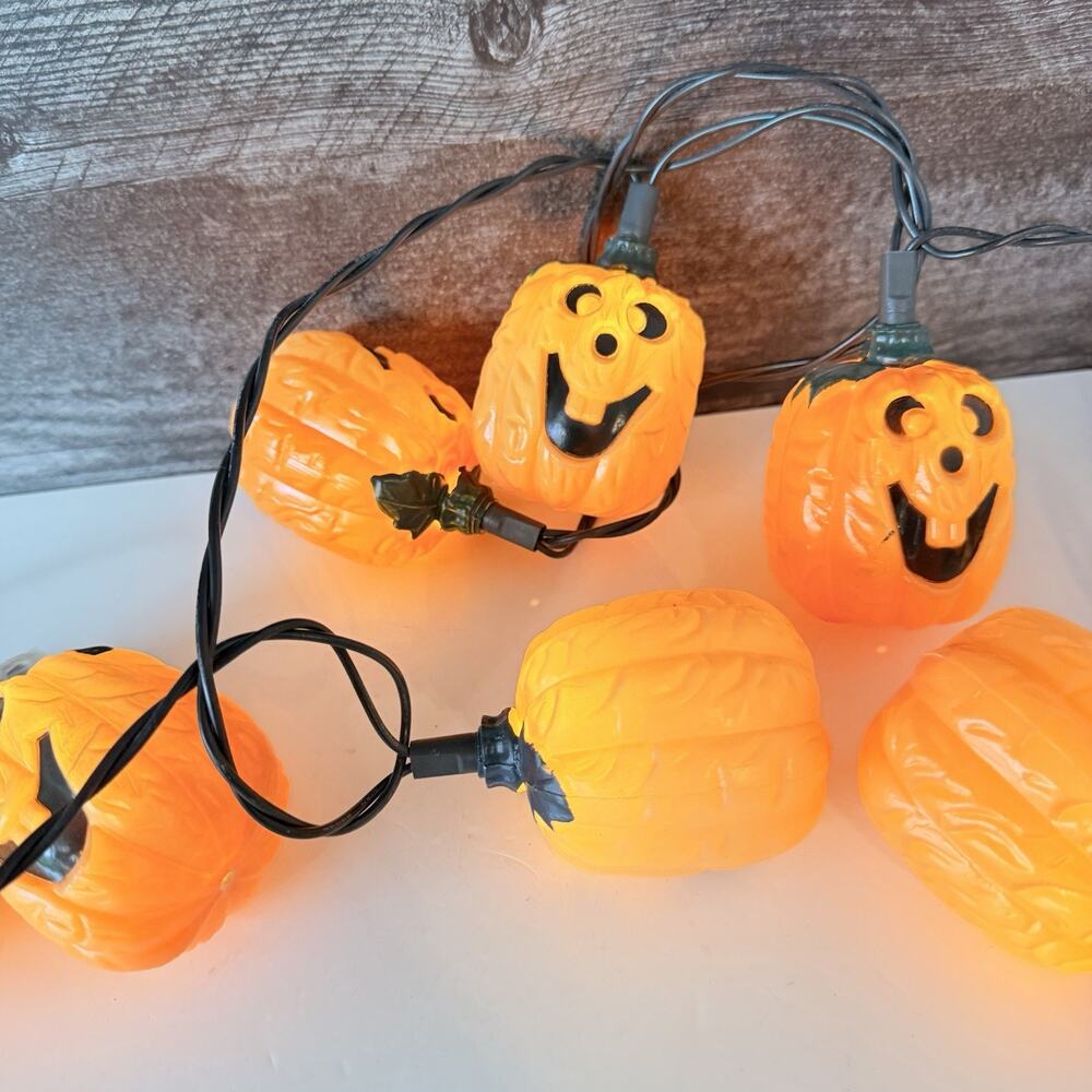 Vintage Halloween Pumpkin Plastic Blow Mold Jack O Lantern String Lights 10